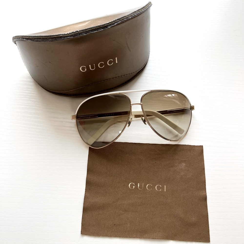 Gucci Aviator Sunglasses Gold and White